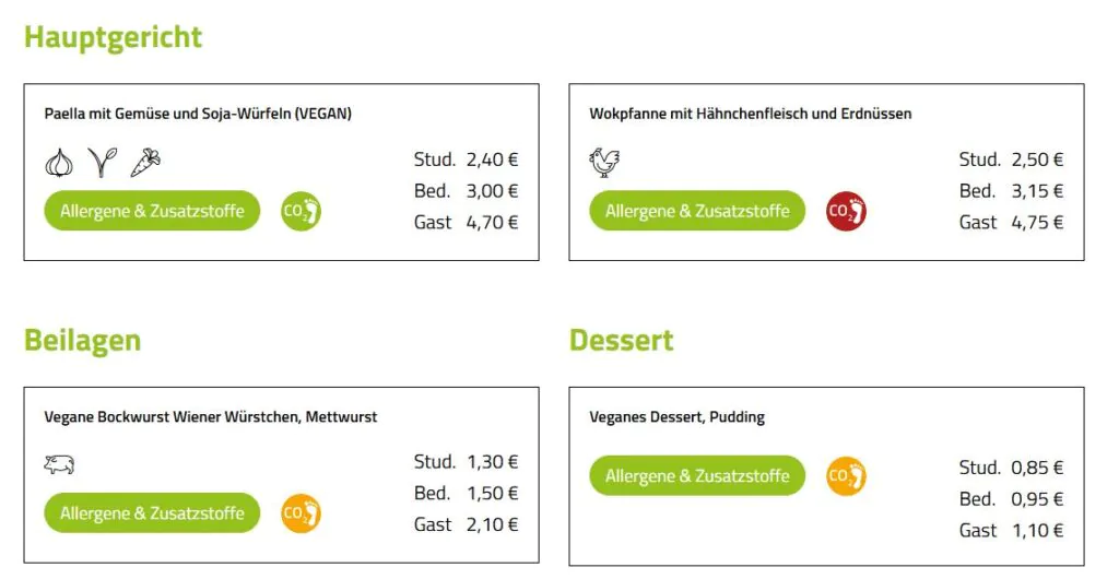 Speiseplan der Uni Bonn