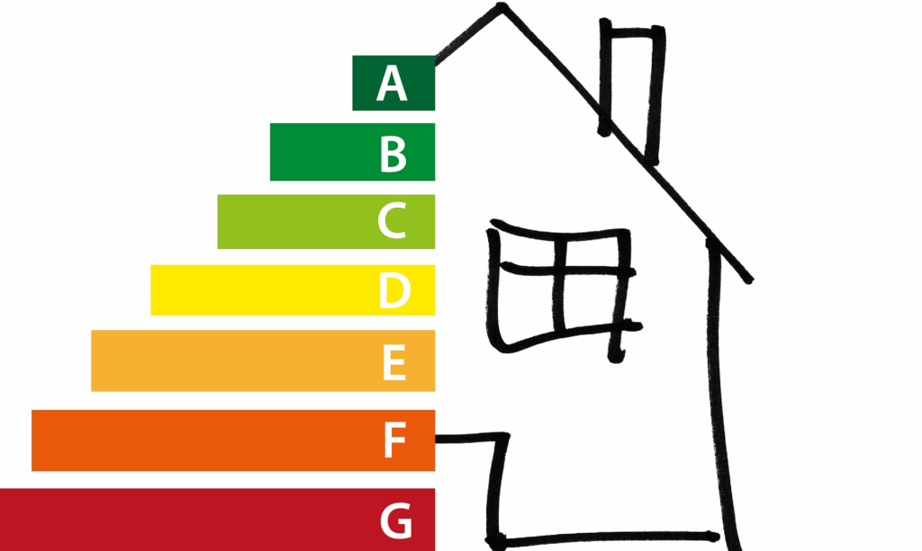 Energieberatung. Grafik Haus und Energielabel Bild von Yip auf Pixabay